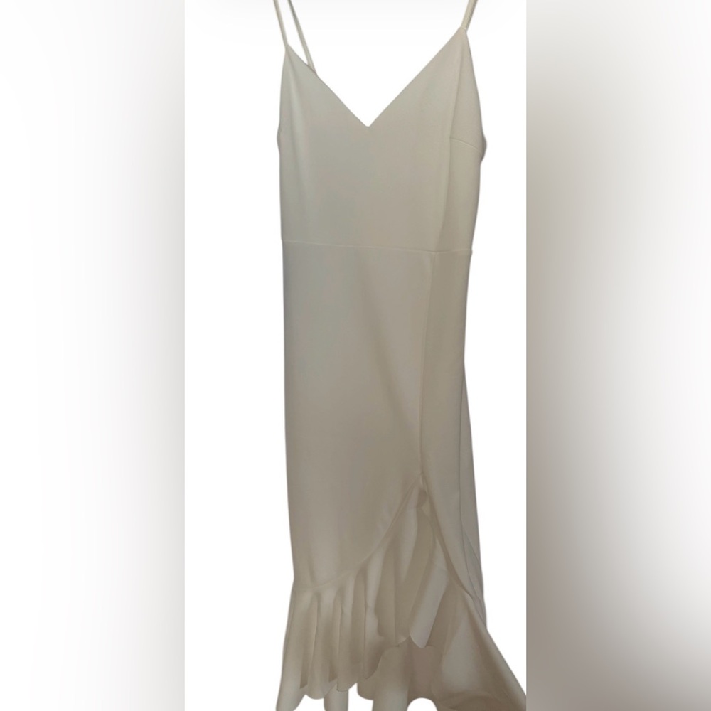 White Spaghetti-Strap Ruffle-Hem Midi Dress - Picture 2 of 8